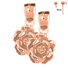 Pendientes de flor rosa de 16 mm en oro de 14 quilates o 18 quilates