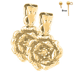 Pendientes de flor rosa de 15 mm en oro de 14 quilates o 18 quilates