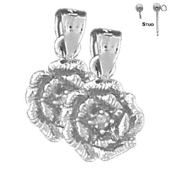 Sterling Silver 15mm Rose Flower Earrings (White or Yellow Gold Plated)