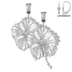 Sterling Silver 33mm Hibiscus Flower Earrings (White or Yellow Gold Plated)