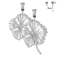 Sterling Silver 33mm Hibiscus Flower Earrings (White or Yellow Gold Plated)