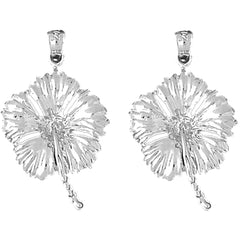 Sterling Silver 33mm Hibiscus Flower Earrings