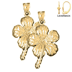 Sterling Silver 28mm Hibiscus Flower Earrings (White or Yellow Gold Plated)