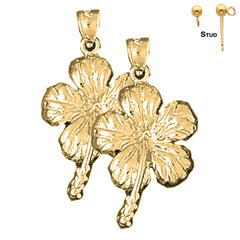 Sterling Silver 28mm Hibiscus Flower Earrings (White or Yellow Gold Plated)