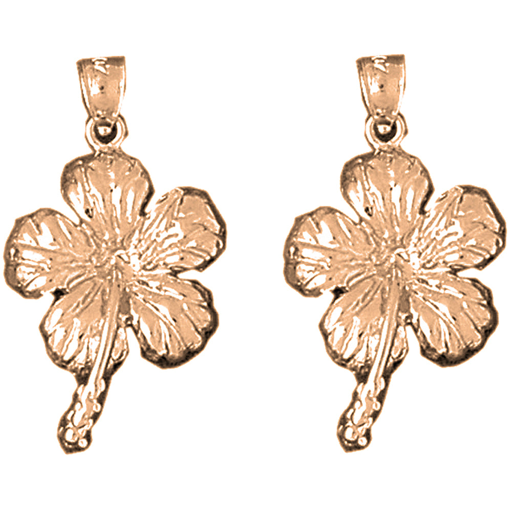 14K or 18K Gold 28mm Hibiscus Flower Earrings