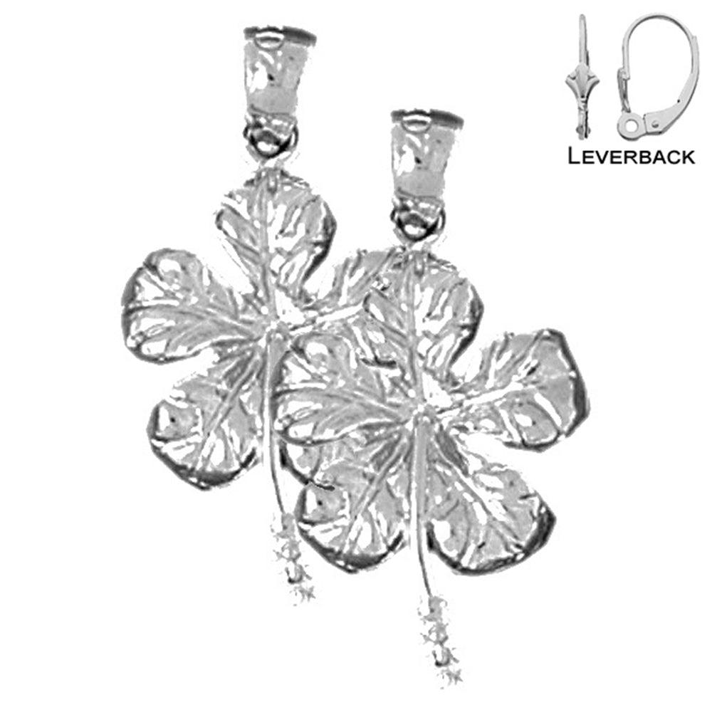 Sterling Silver 25mm Hibiscus Flower Earrings (White or Yellow Gold Plated)