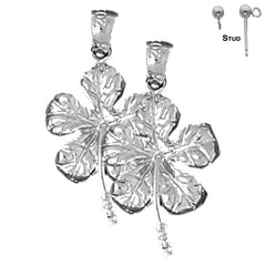 Sterling Silver 25mm Hibiscus Flower Earrings (White or Yellow Gold Plated)