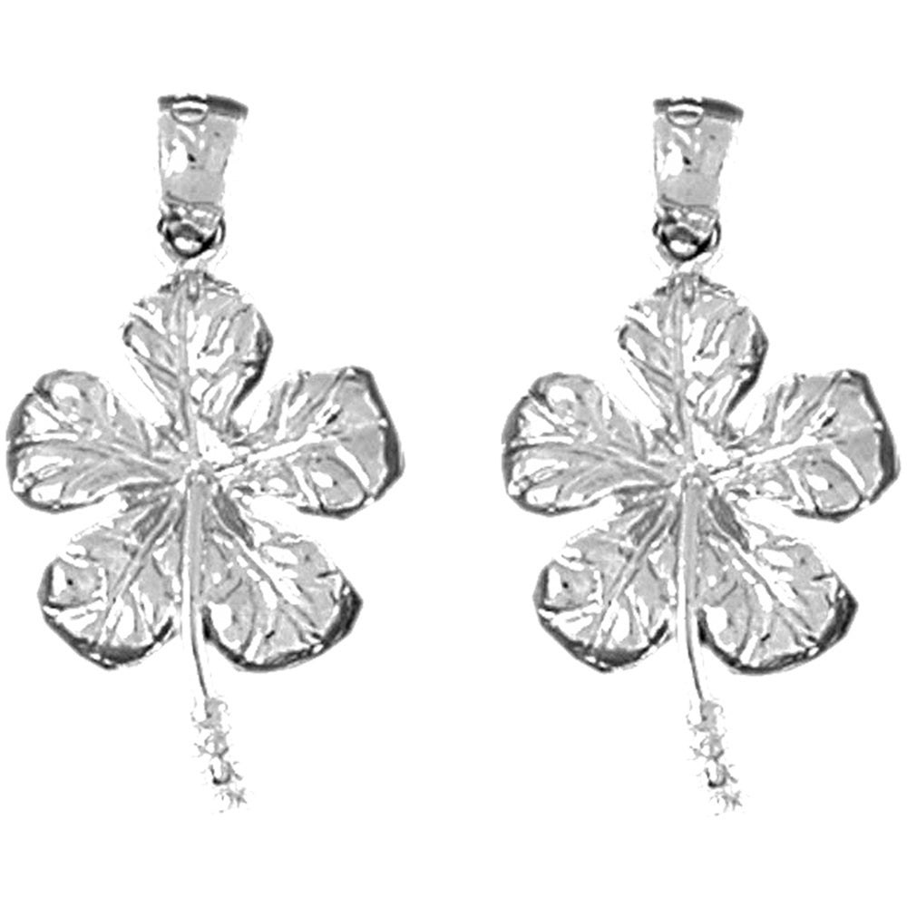 Sterling Silver 25mm Hibiscus Flower Earrings