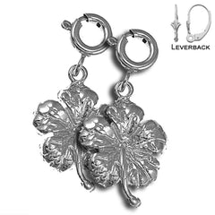 Sterling Silver 20mm Hibiscus Flower Earrings (White or Yellow Gold Plated)