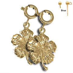 Sterling Silver 20mm Hibiscus Flower Earrings (White or Yellow Gold Plated)