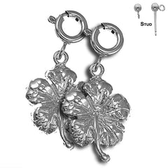 Pendientes de plata de ley con flor de hibisco de 20 mm (chapados en oro blanco o amarillo)