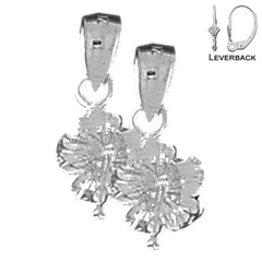 Sterling Silver 19mm Hibiscus Flower Earrings (White or Yellow Gold Plated)