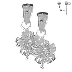 Sterling Silver 19mm Hibiscus Flower Earrings (White or Yellow Gold Plated)