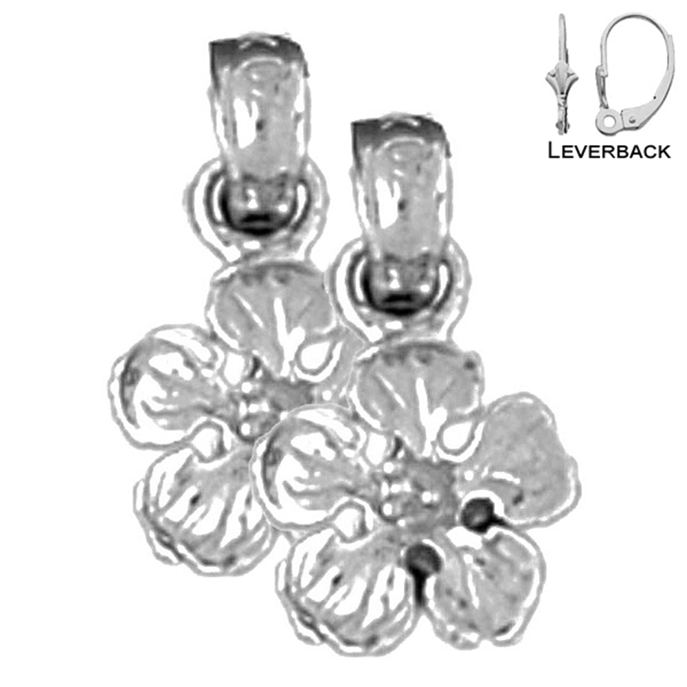 Sterling Silver 14mm Five Pedal Buttercup Flower Earrings (White or Yellow Gold Plated)