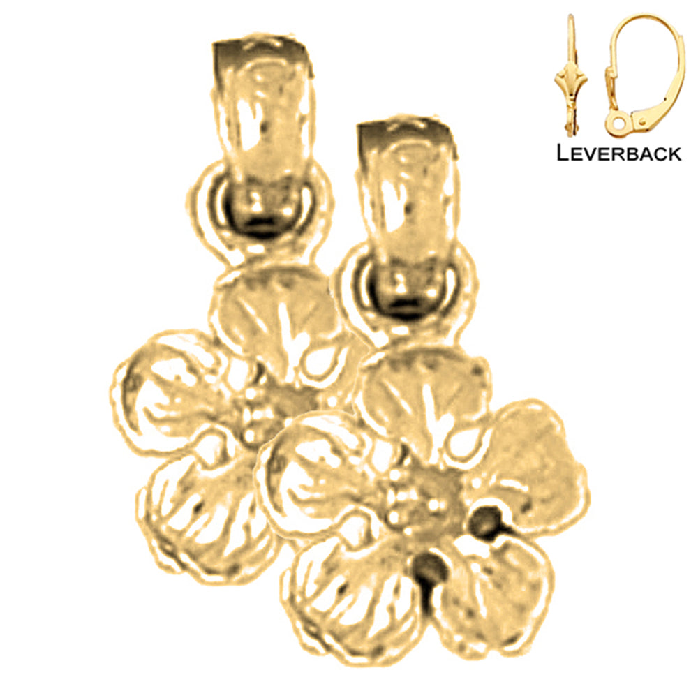 Pendientes de flor de botón de oro de 14 quilates o 18 quilates de 14 mm con cinco pedales