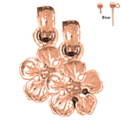 Pendientes de flor de botón de oro de 14 quilates o 18 quilates de 14 mm con cinco pedales