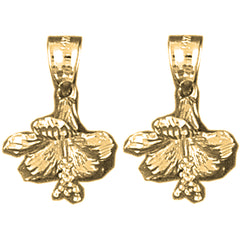 14K or 18K Gold 19mm 3D Hibiscus Flower Earrings