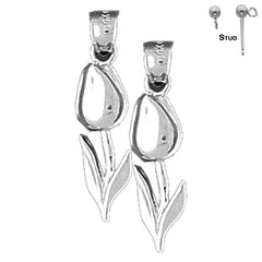 Sterling Silver 27mm Flower Earrings (White or Yellow Gold Plated)