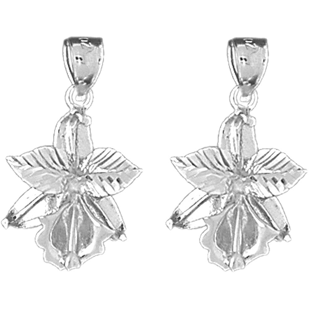 Sterling Silver 24mm Orchid Flower Earrings