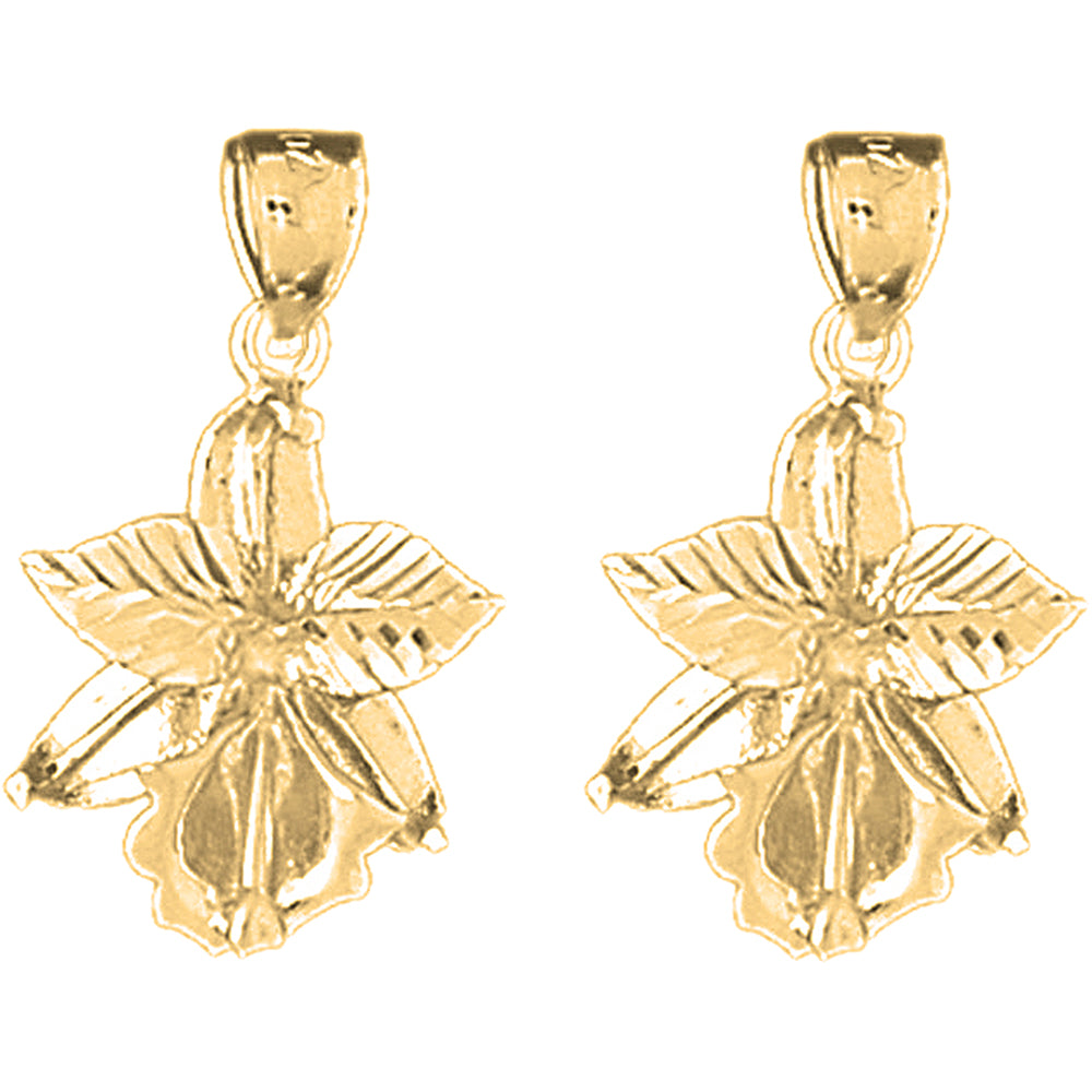 Yellow Gold-plated Silver 24mm Orchid Flower Earrings