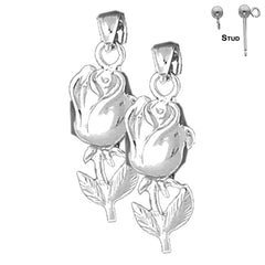 Sterling Silver 28mm Flower Earrings (White or Yellow Gold Plated)