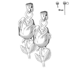 Pendientes de flores de plata de ley de 28 mm (chapados en oro blanco o amarillo)