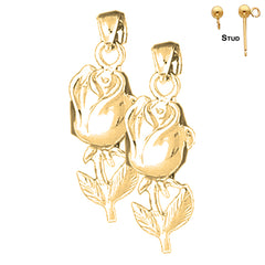 Pendientes de flores de plata de ley de 28 mm (chapados en oro blanco o amarillo)