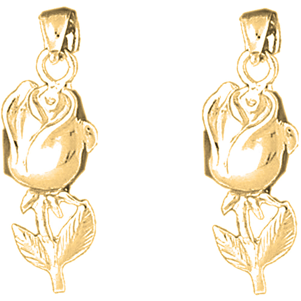 Yellow Gold-plated Silver 28mm Flower Earrings