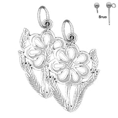 Sterling Silver 23mm Flower Earrings (White or Yellow Gold Plated)