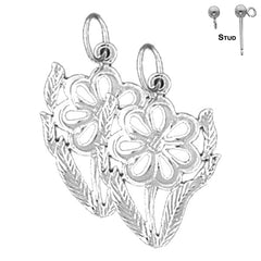 Pendientes de flores de plata de ley de 23 mm (chapados en oro blanco o amarillo)