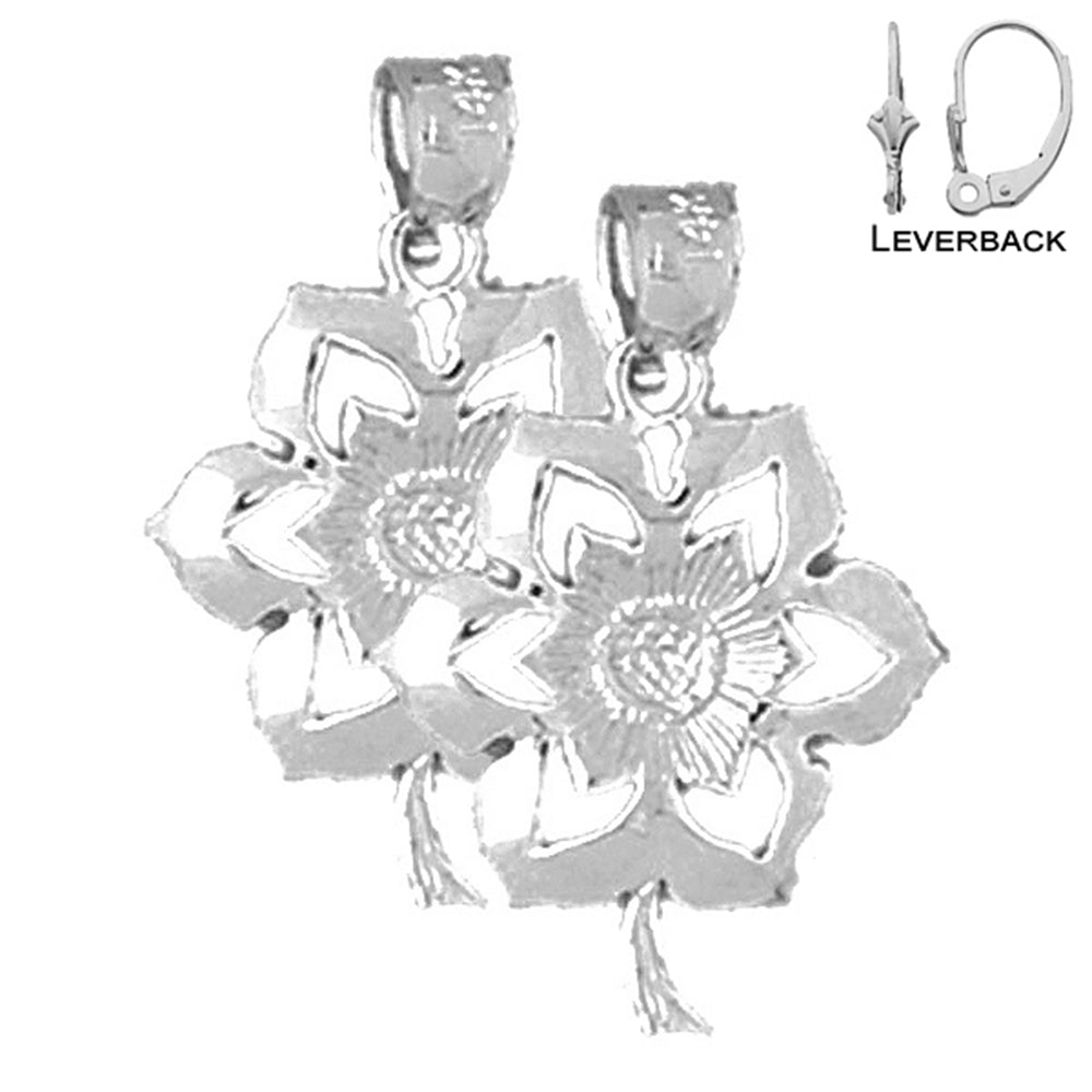 Sterling Silver 23mm Flower Earrings (White or Yellow Gold Plated)