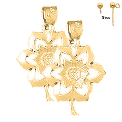 Sterling Silver 23mm Flower Earrings (White or Yellow Gold Plated)