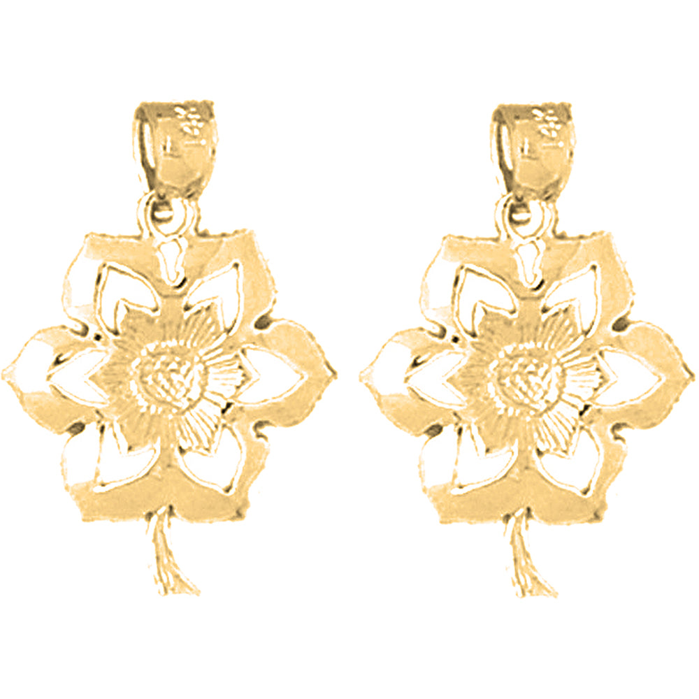 Yellow Gold-plated Silver 23mm Flower Earrings