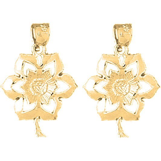 Yellow Gold-plated Silver 23mm Flower Earrings