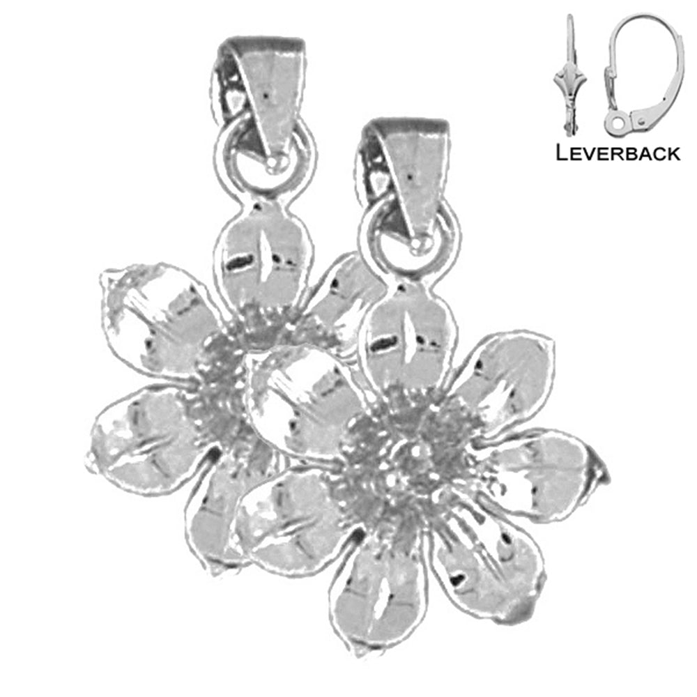Sterling Silver 21mm Flower Earrings (White or Yellow Gold Plated)