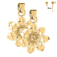 Sterling Silver 21mm Flower Earrings (White or Yellow Gold Plated)