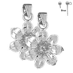 Pendientes de flores de plata de ley de 21 mm (chapados en oro blanco o amarillo)