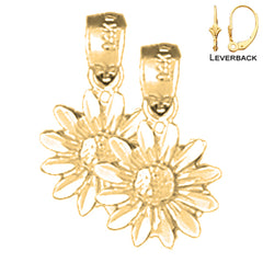 Sterling Silver 16mm Daisy Flower Earrings (White or Yellow Gold Plated)