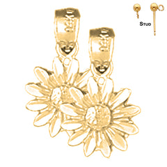 Sterling Silver 16mm Daisy Flower Earrings (White or Yellow Gold Plated)