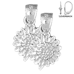 Sterling Silver 15mm Sunflower Earrings (White or Yellow Gold Plated)