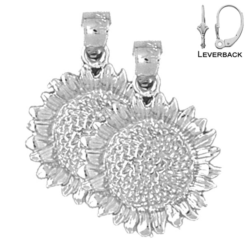 Pendientes de flores de plata de ley de 23 mm (chapados en oro blanco o amarillo)