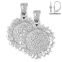 Pendientes de flores de plata de ley de 23 mm (chapados en oro blanco o amarillo)