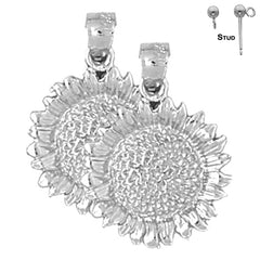 Pendientes de flores de plata de ley de 23 mm (chapados en oro blanco o amarillo)