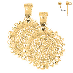 Pendientes de flores de plata de ley de 23 mm (chapados en oro blanco o amarillo)