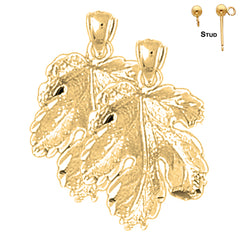 Sterling Silver 25mm Fig Leaf Earrings (White or Yellow Gold Plated)