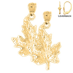 Sterling Silver 27mm Maple Leaf Earrings (White or Yellow Gold Plated)