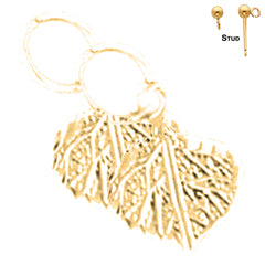 Pendientes de hoja de álamo temblón de oro de 14 quilates o 18 quilates de 12 mm