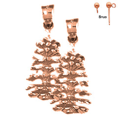 Pendientes de cono de pino 3D de 27 mm de oro de 14 quilates o 18 quilates