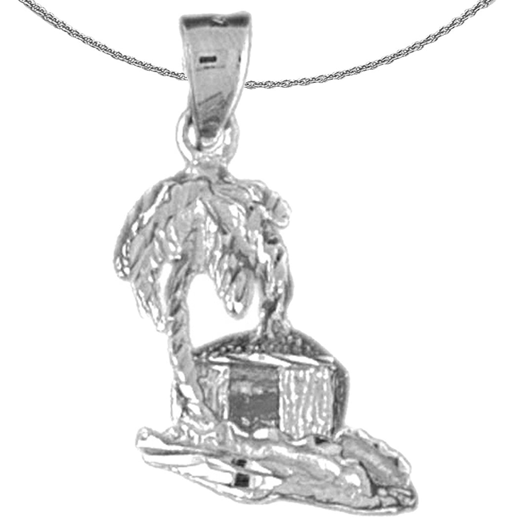 10K, 14K or 18K Gold 3D Palm Tree And Hut Pendant