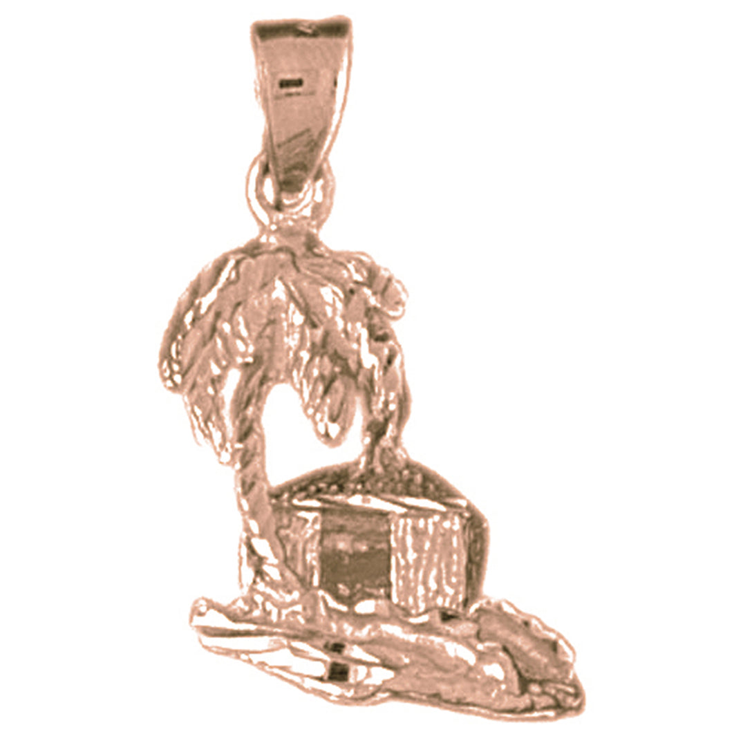 10K, 14K or 18K Gold 3D Palm Tree And Hut Pendant